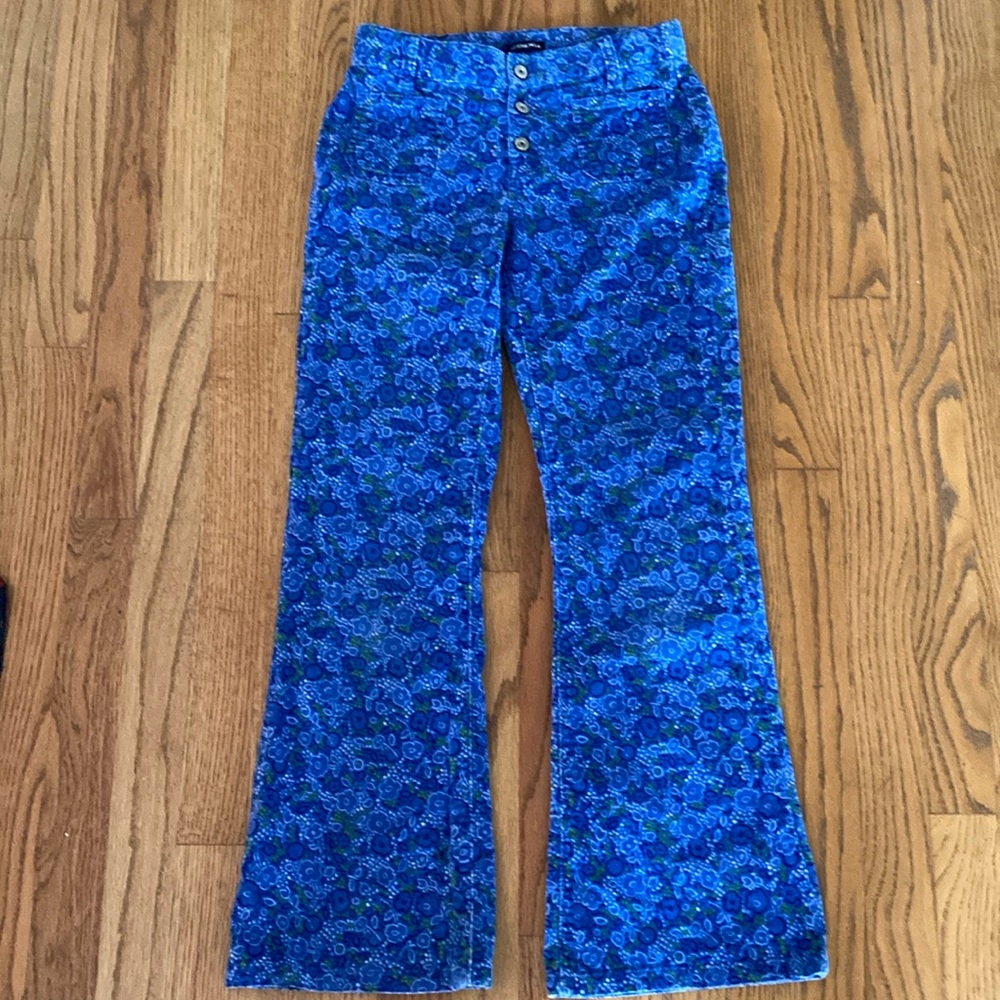 Gap Stretch Blue Floral Velvet Flare Pants